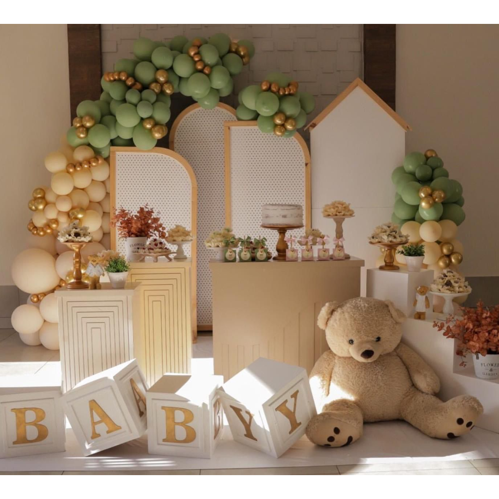 decoração chá de bebê com painel