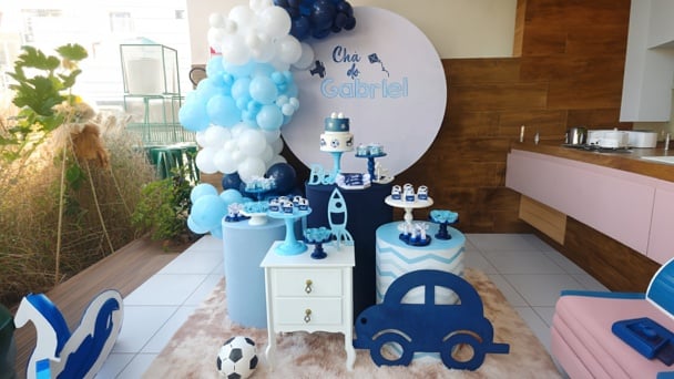 decoração chá de bebê menino simples vs elaborado