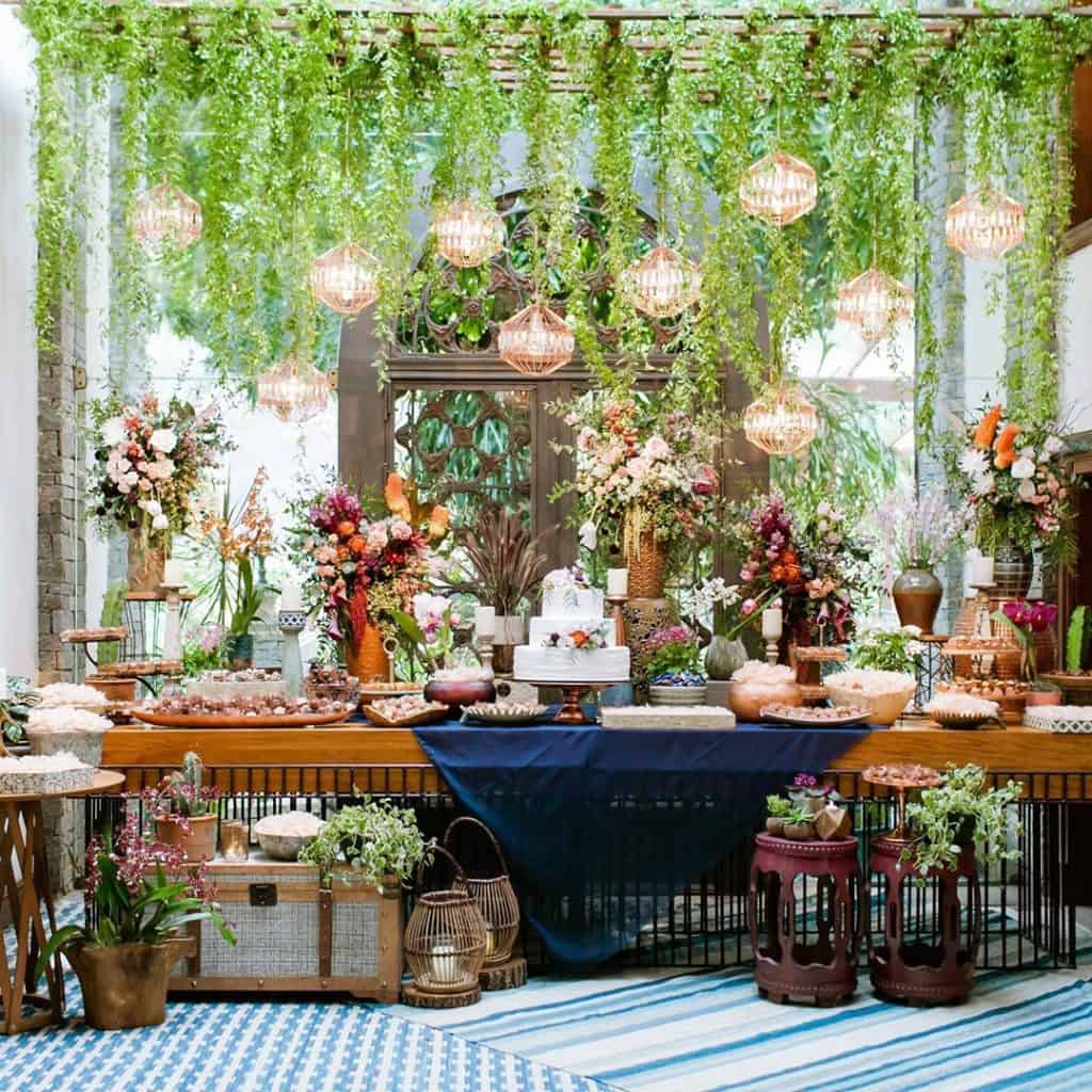 ideias criativas decoração festa folhas verdes