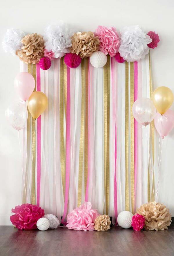 decoração de festa adulta papel crepom