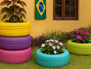 decoração de quintal com pneus