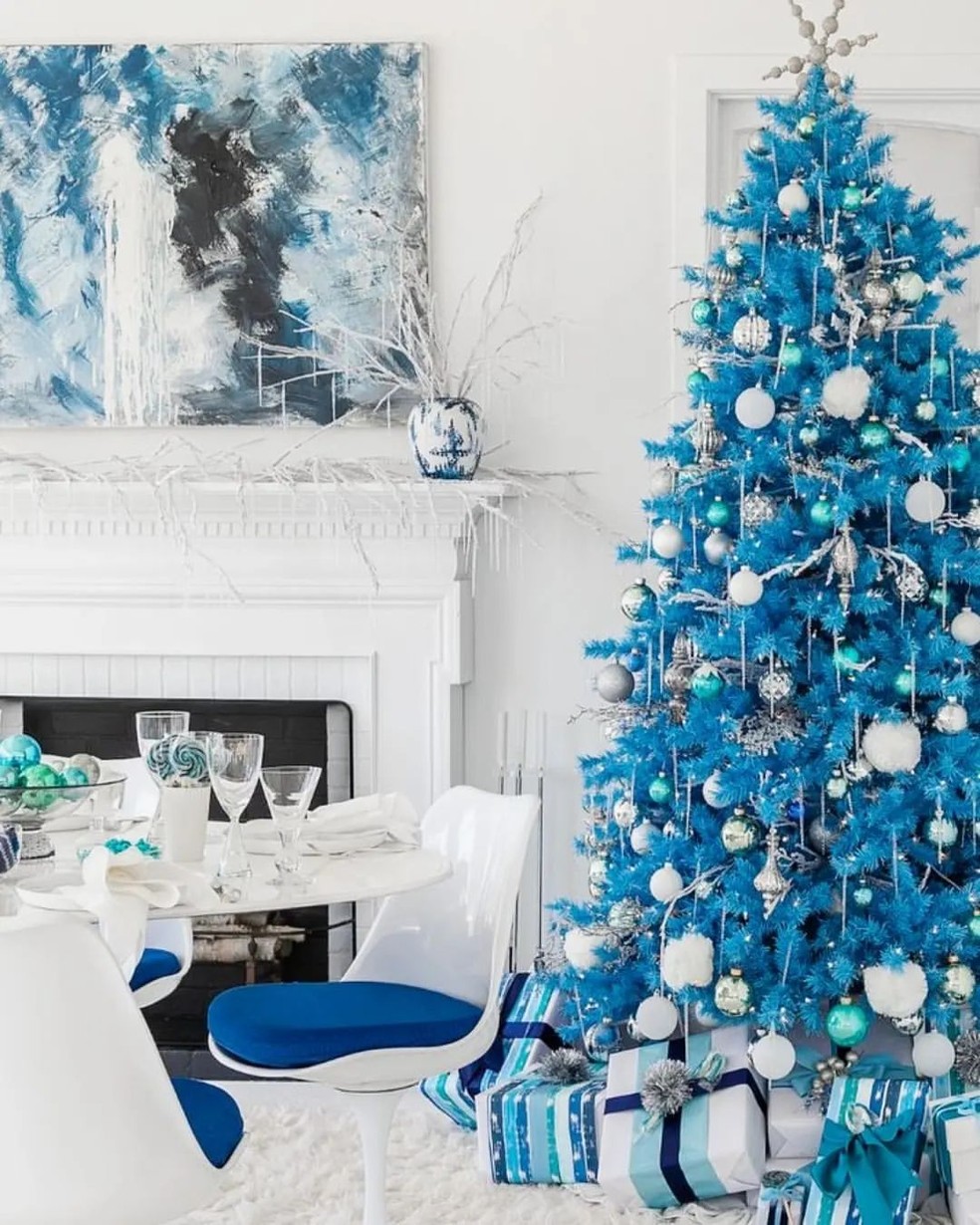 decoração natal azul branco barata