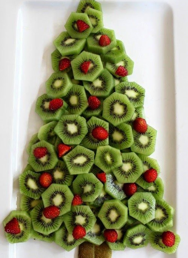 decoração de natal com frutas e legumes