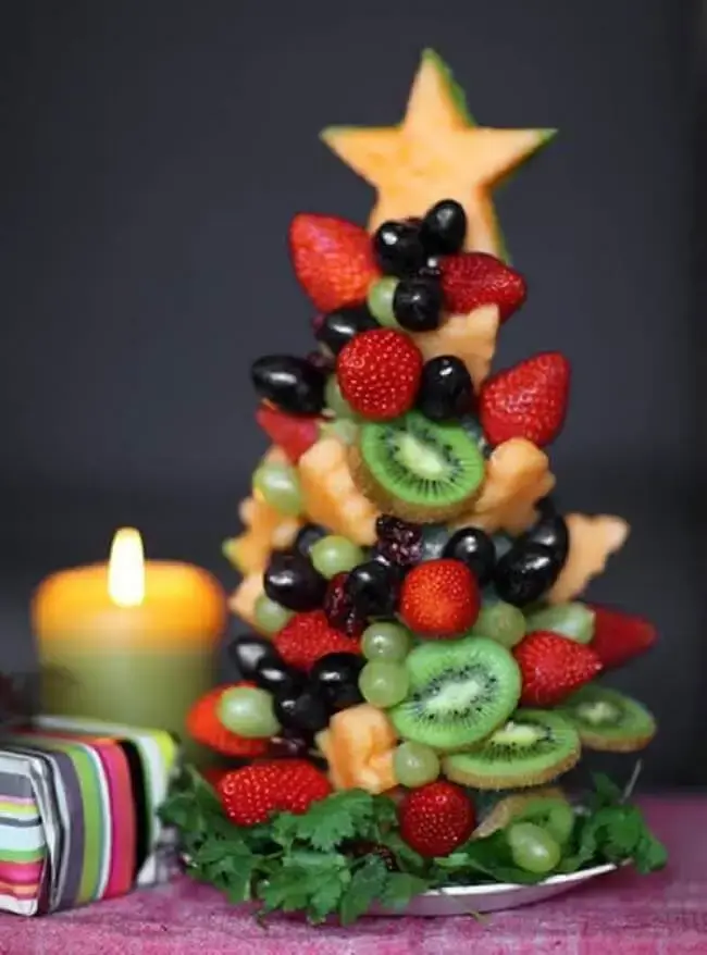 como fazer arvore de natal com frutas e legumes