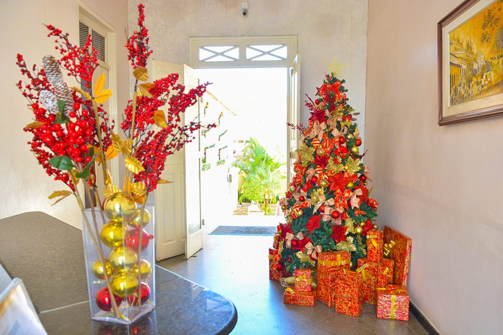 decoração de natal com luzes douradas