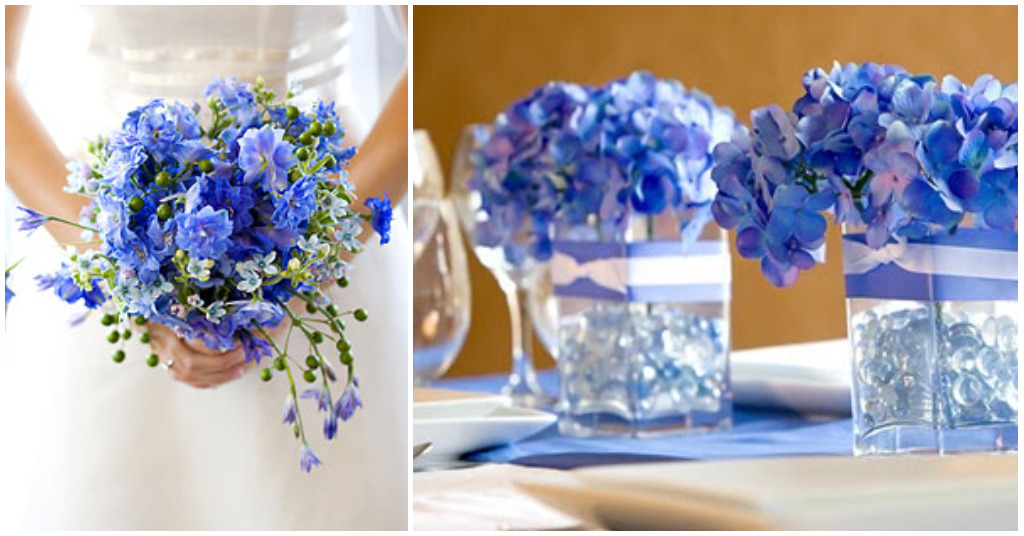 decoração de noivado azul e branco