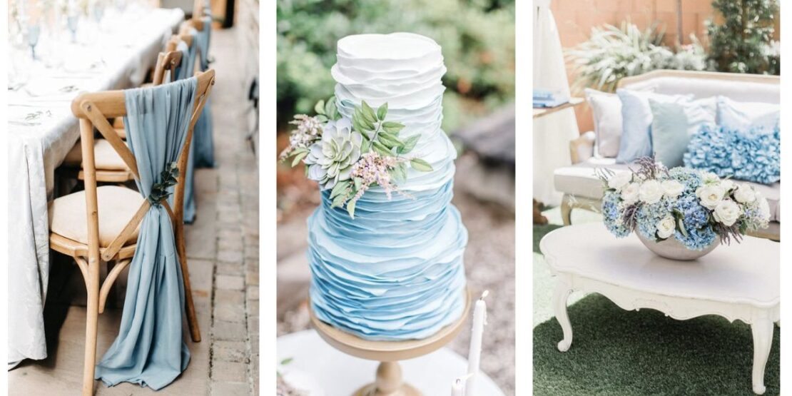 decoração noivado azul e branco vs outras cores