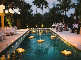 decoração de piscina para casamento de dia