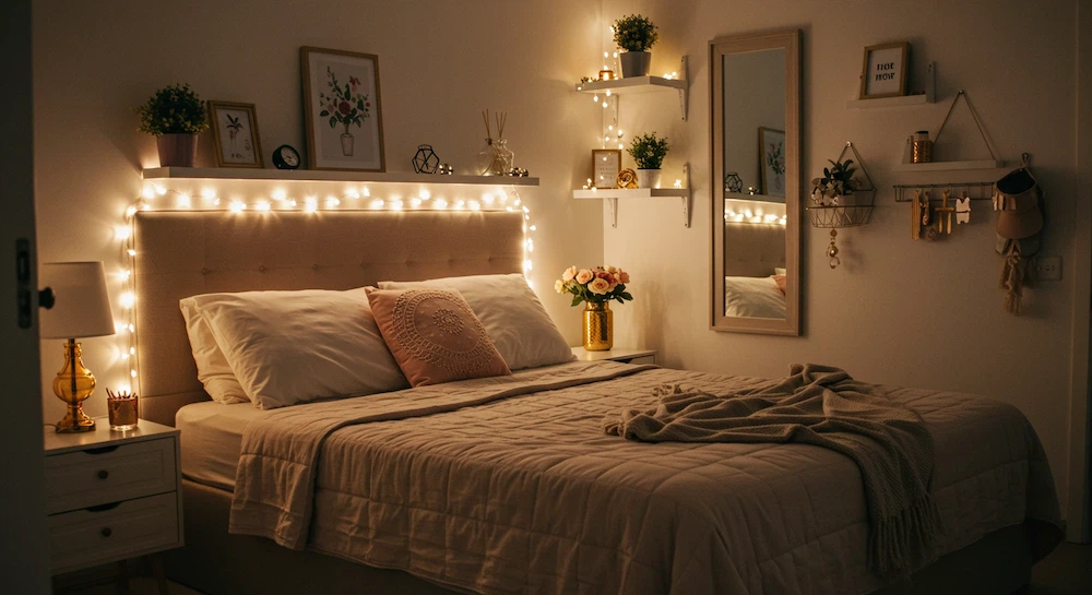 ideias de decoração de quarto com luzes de led
