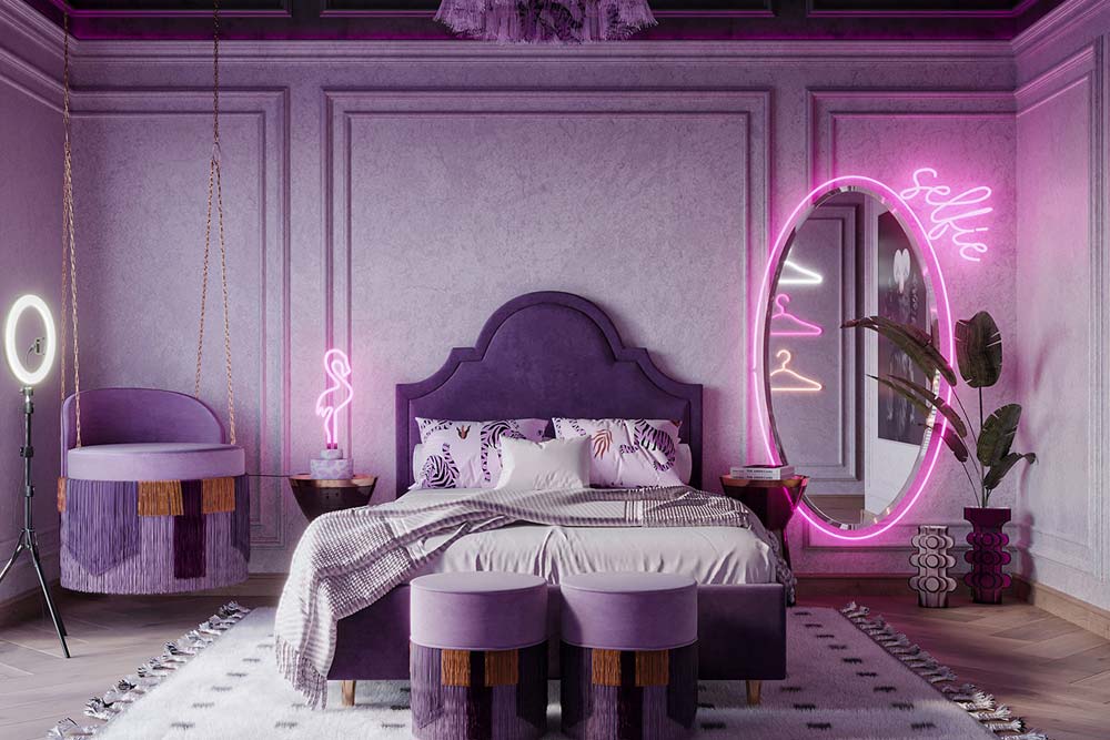decoração de quarto roxo