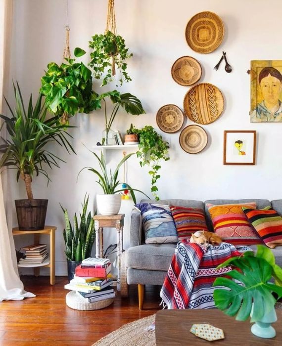 sala boho chic pequena