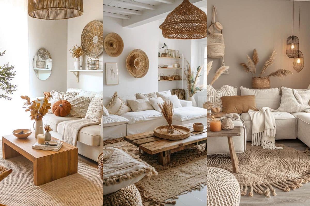 sala boho chic com artesanato