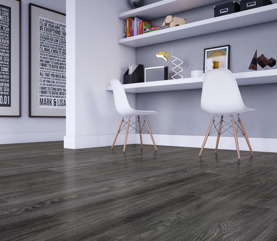 decoração de sala com piso preto