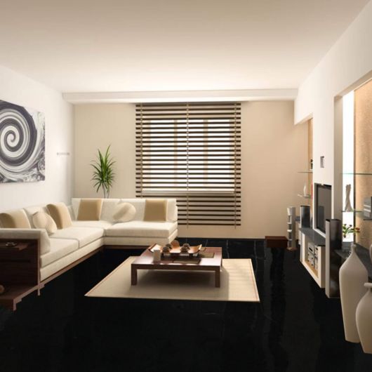 ideias de decoração sala com piso preto