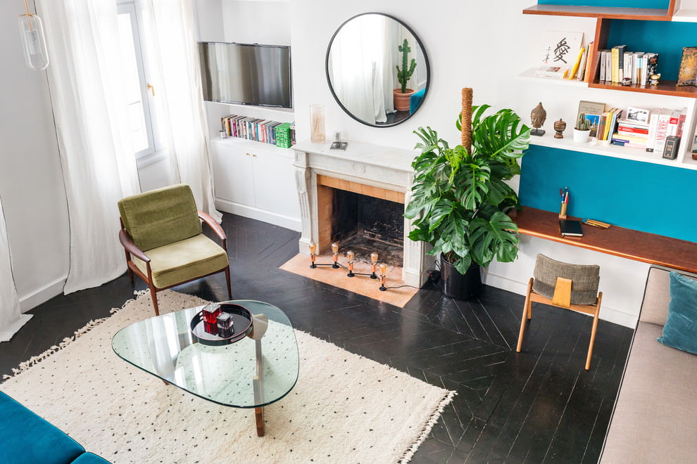 como usar porcelanato preto na sala de estar