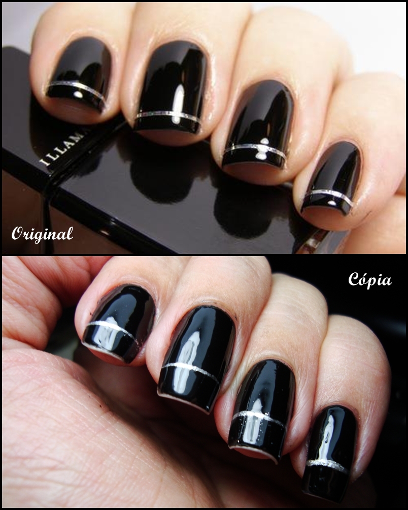 Unhas pretas em formato amendoado