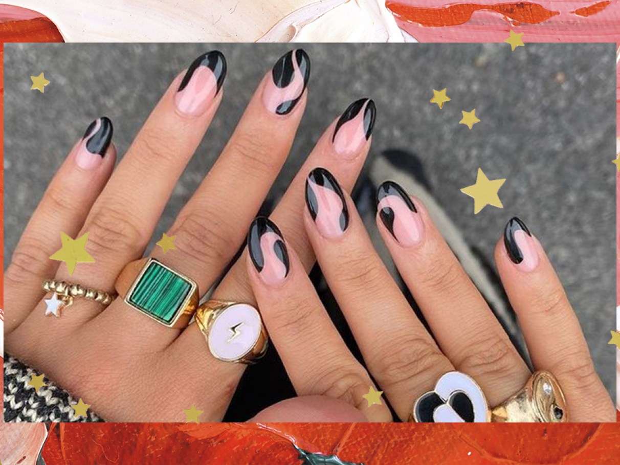 Unhas pretas com glitter