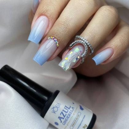 unha de gel azul decorada simples