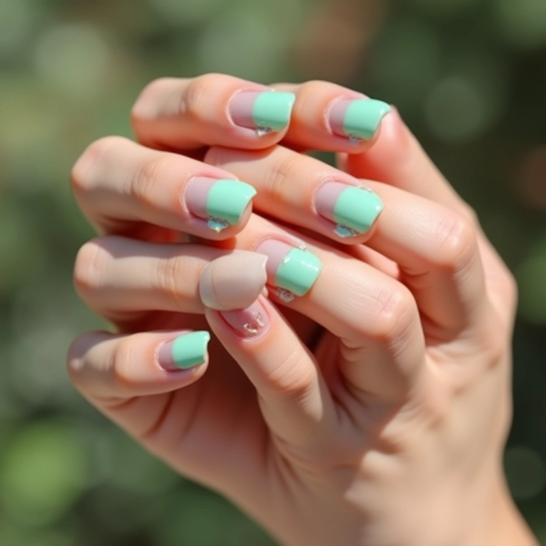 decoração de unha em gel verde água