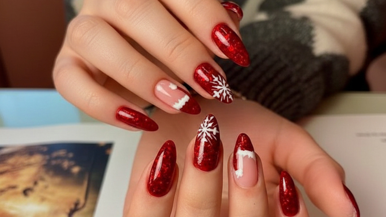 unha decorada natal com adesivos