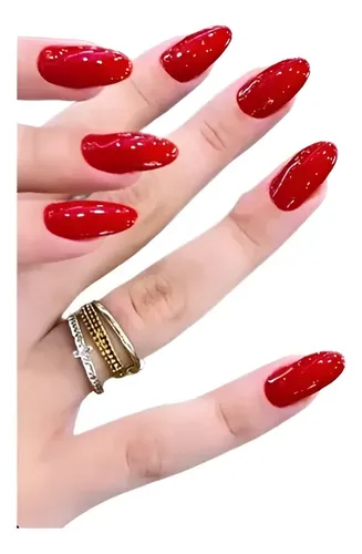 unha amendoada postiça realista almond vermelha com strass
