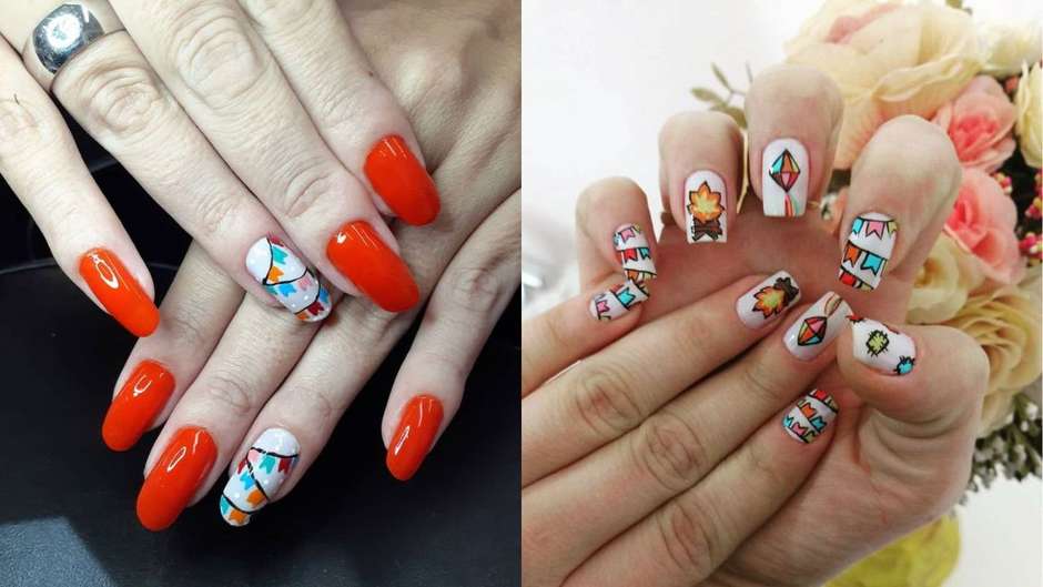 ideias de unha decorada sao joao com bandeirinhas