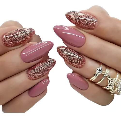 unhas postiças com glitter discreto