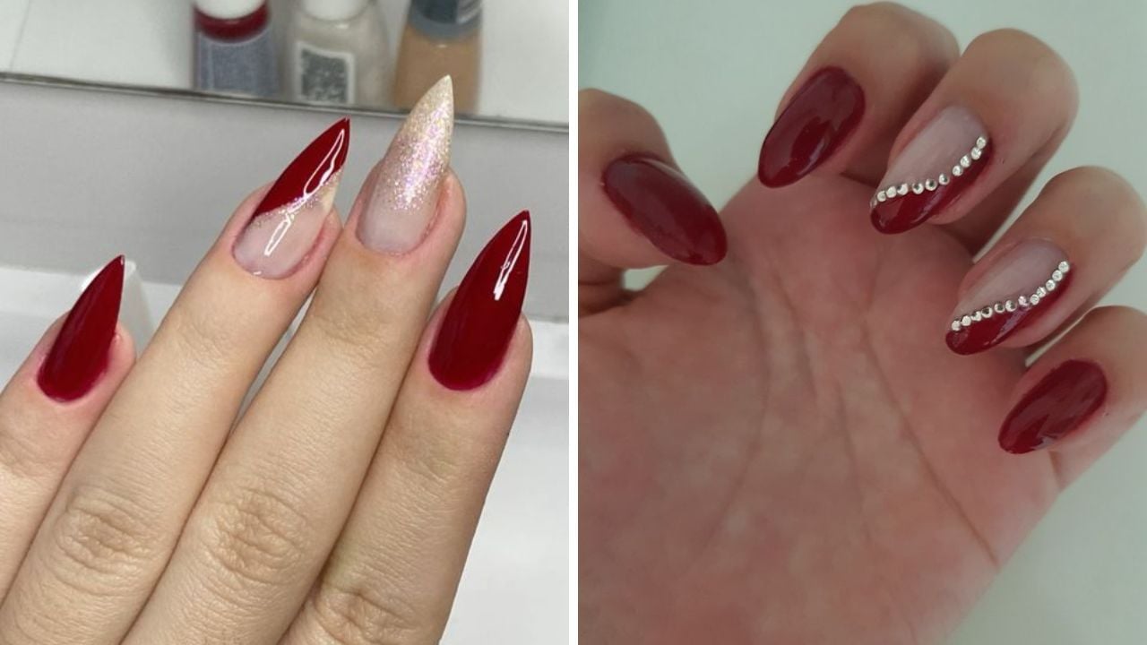 Unhas vermelhas com nude