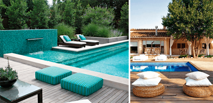 ideias de decoração para área de piscina pequena