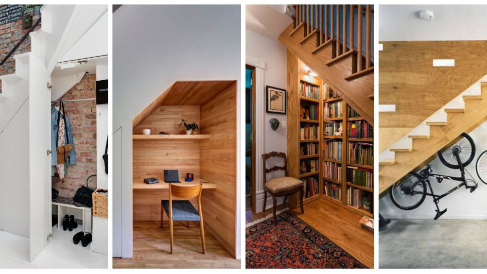 jardim de inverno ou home office embaixo da escada vazada