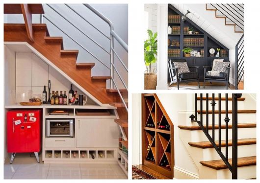 jardim de inverno ou home office embaixo da escada vazada