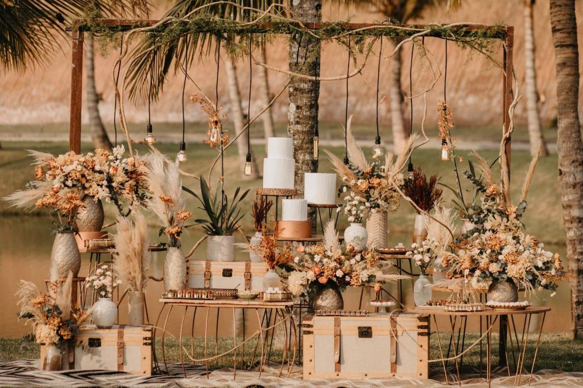 decoração mesa casamento rústico com flores