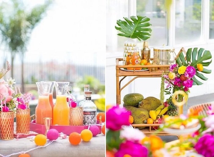 decoração mesa pool party vs festa tropical