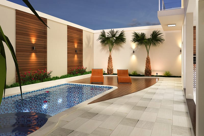 muro piscina com pedra ferro