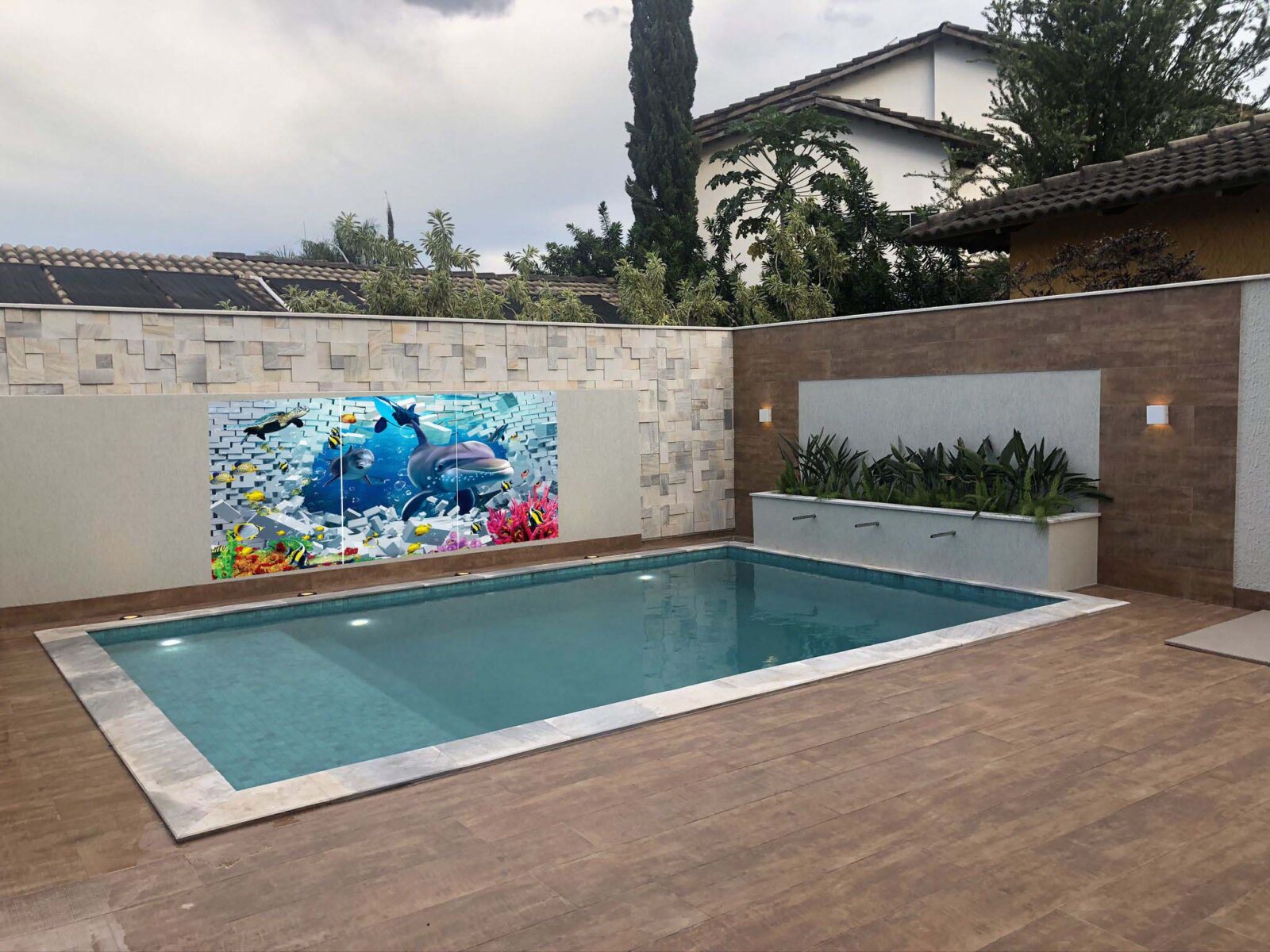jardim vertical muro piscina