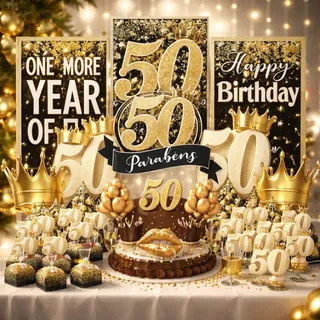 decoração 50 anos feminina rose gold