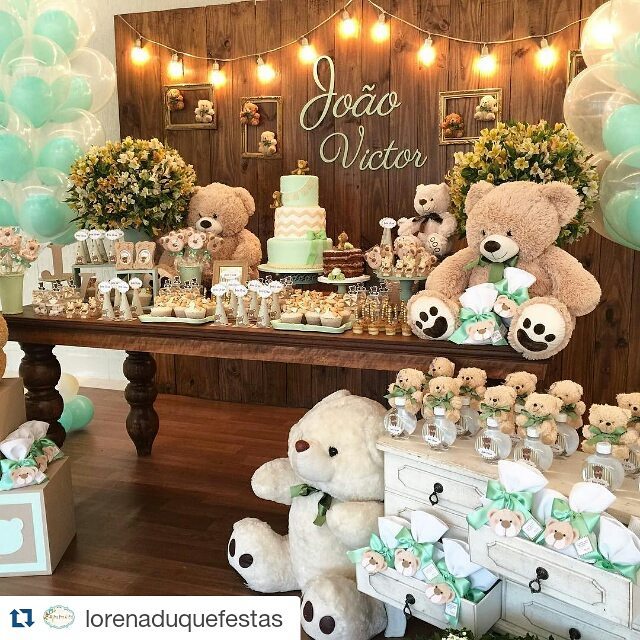 decoração chá de bebê menino tema ursinho