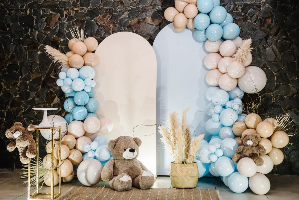decoração chá de bebê menino azul e bege