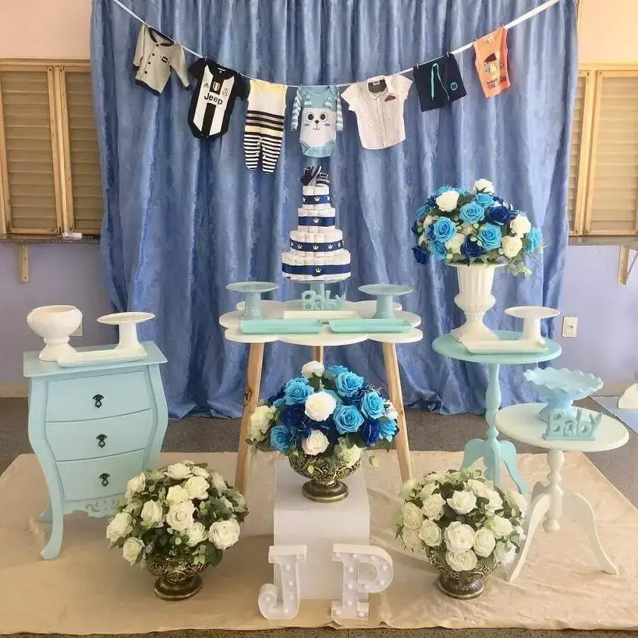 decoração chá de bebê menino clean