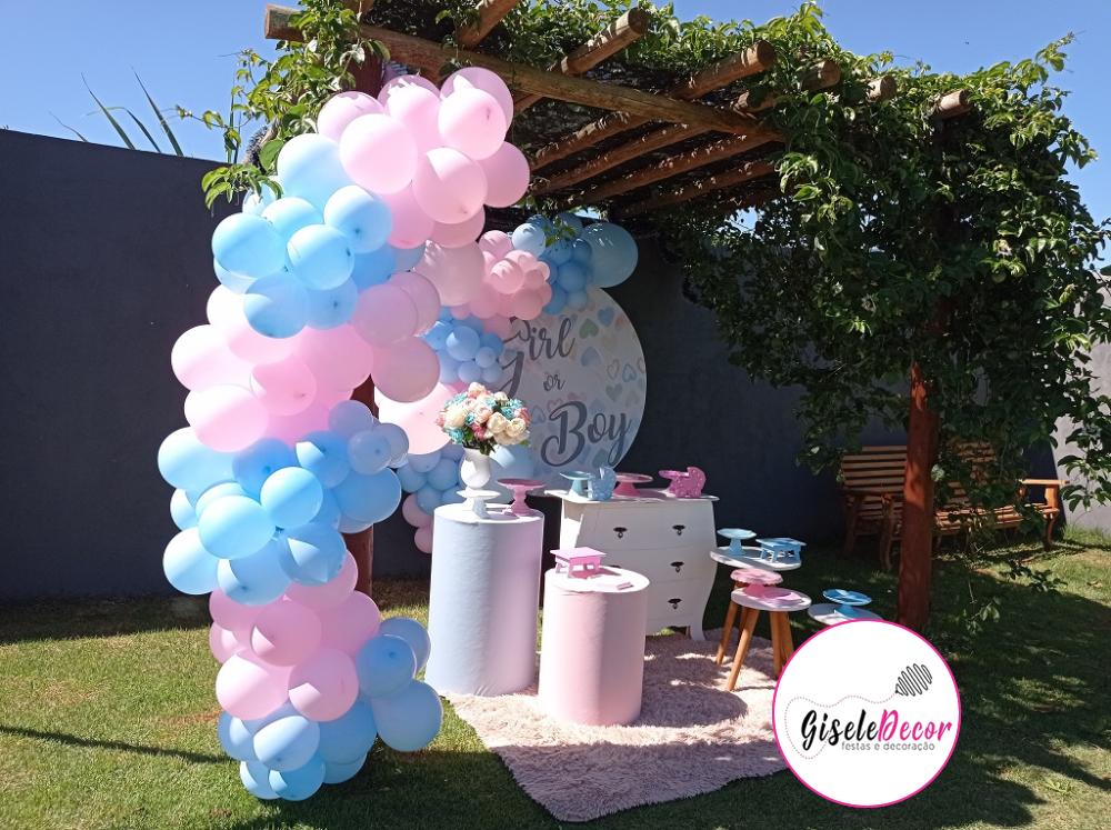 decoração chá revelação azul e rosa