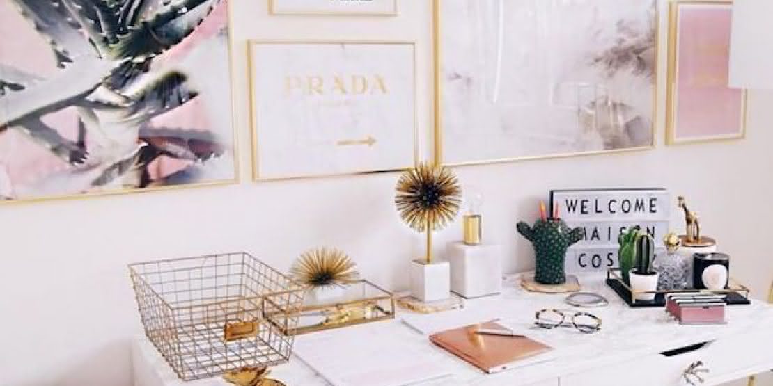 decoração mesa escritorio feminino rose gold vs dourado