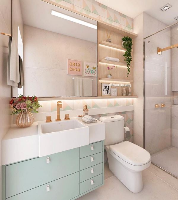 decoração para prateleira de banheiro