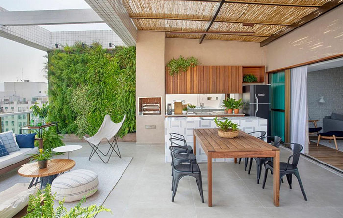 jardim vertical parede área gourmet apartamento