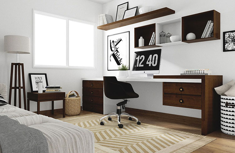 quarto de hóspedes com escritório
