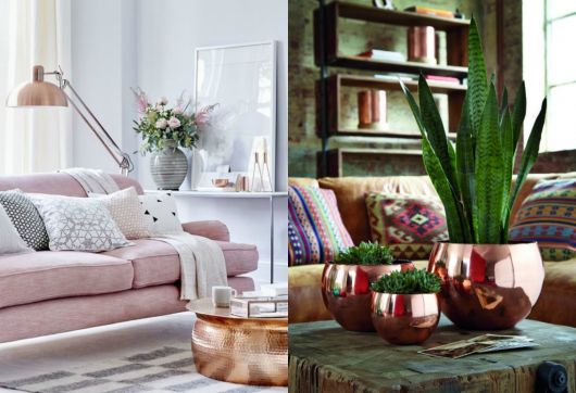ideias de decoração rose gold para sala de estar