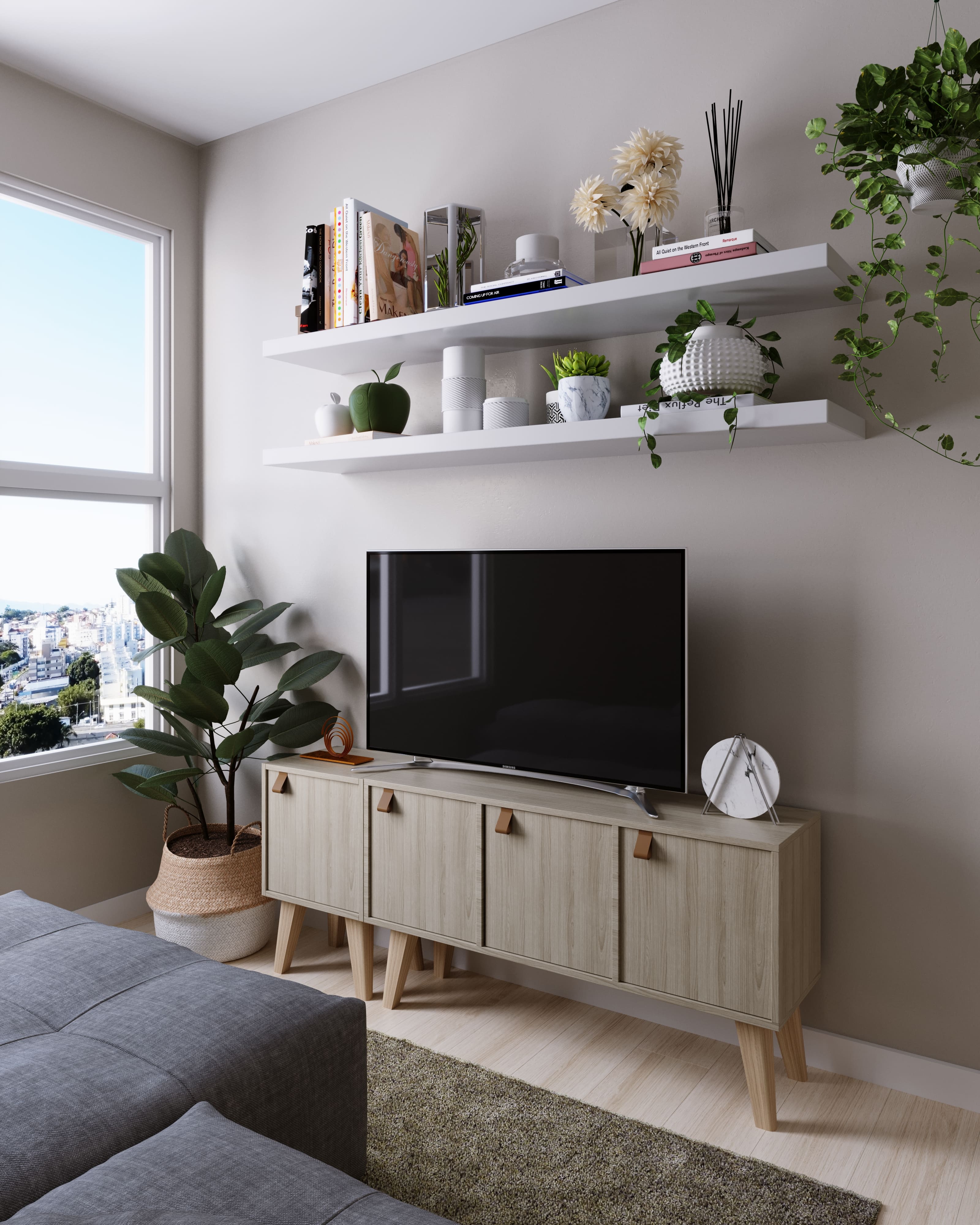 decoração sala pequena minimalista moderna