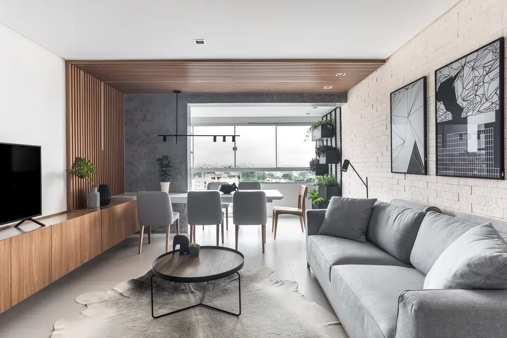 decoração sala pequena minimalista branca
