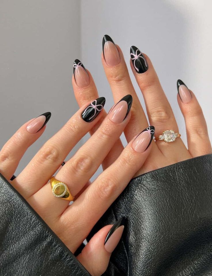 unhas almond com flores