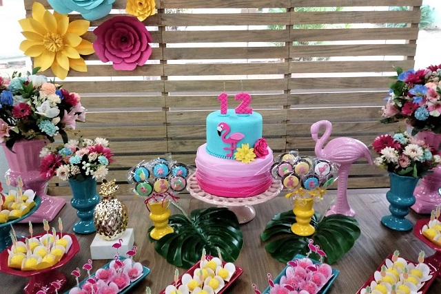 decoração flamingo tropical