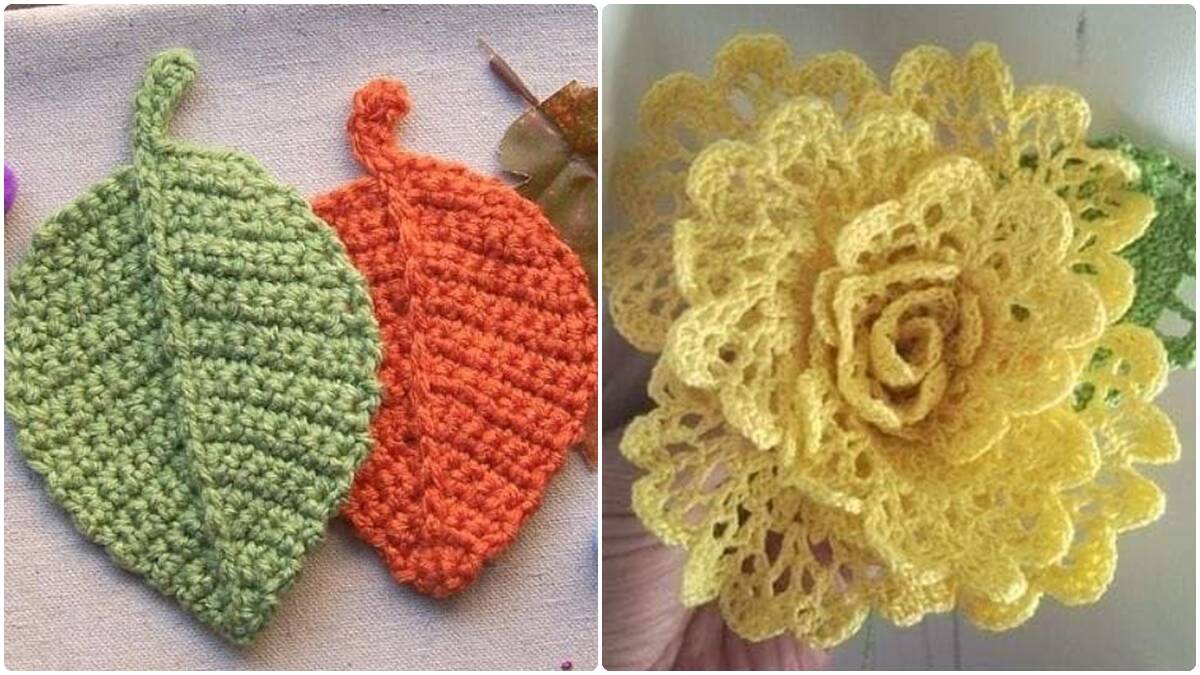 melhores ideias de flores e folhas de croche para decoracao